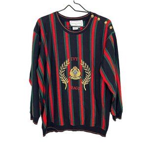 Vtg Adrienne Vittadini Shirt Medium Striped College Preppy Ivy League 90s Y2K